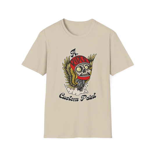 Custom Skull Winged Design Unisex Softstyle T-Shirt, Edgy Graphic Tee, Gift for Bikers, Casual Wear, Vintage Style