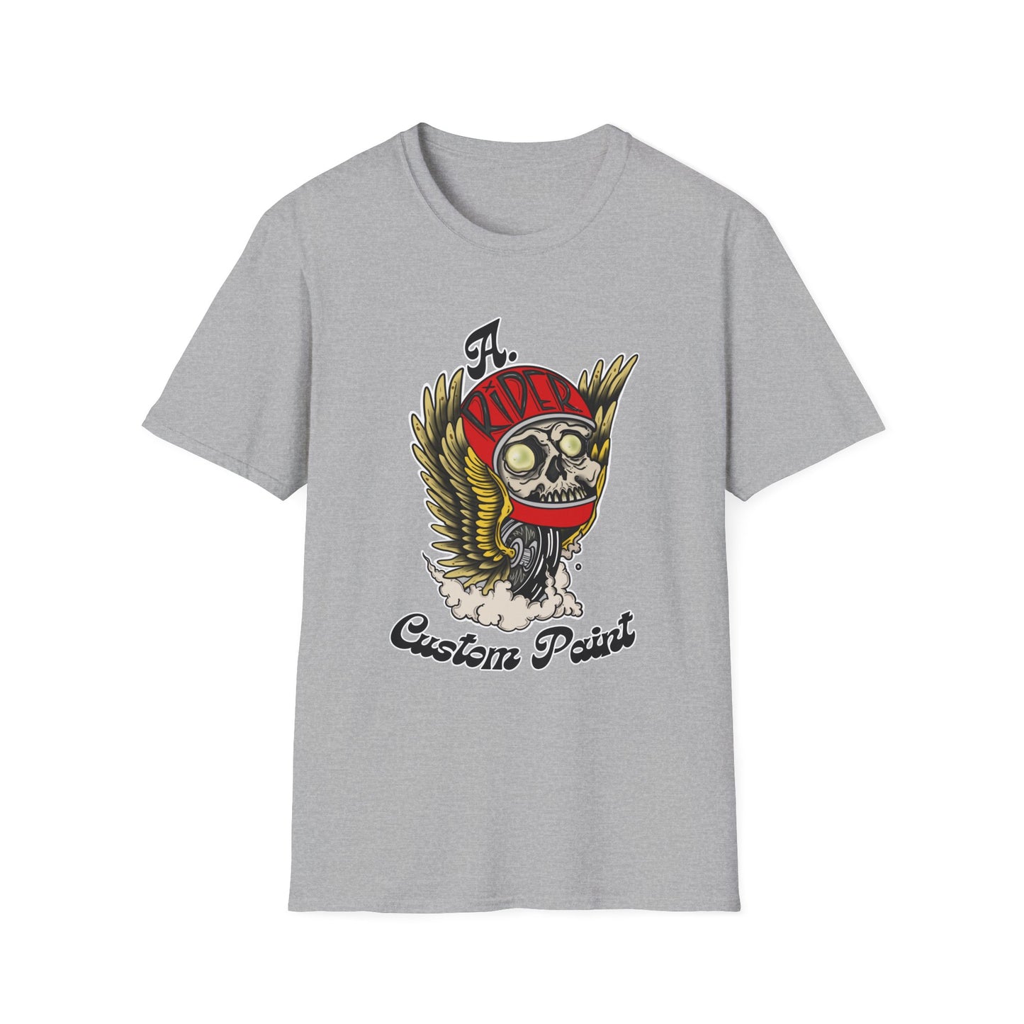 Custom Skull Winged Design Unisex Softstyle T-Shirt, Edgy Graphic Tee, Gift for Bikers, Casual Wear, Vintage Style