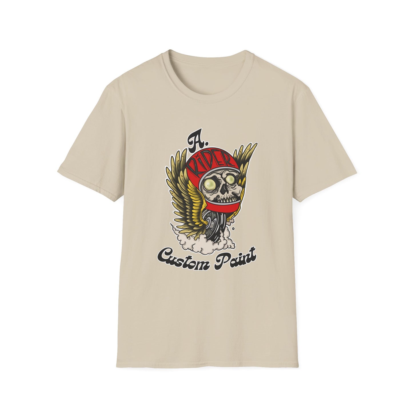 Custom Skull Winged Design Unisex Softstyle T-Shirt, Edgy Graphic Tee, Gift for Bikers, Casual Wear, Vintage Style