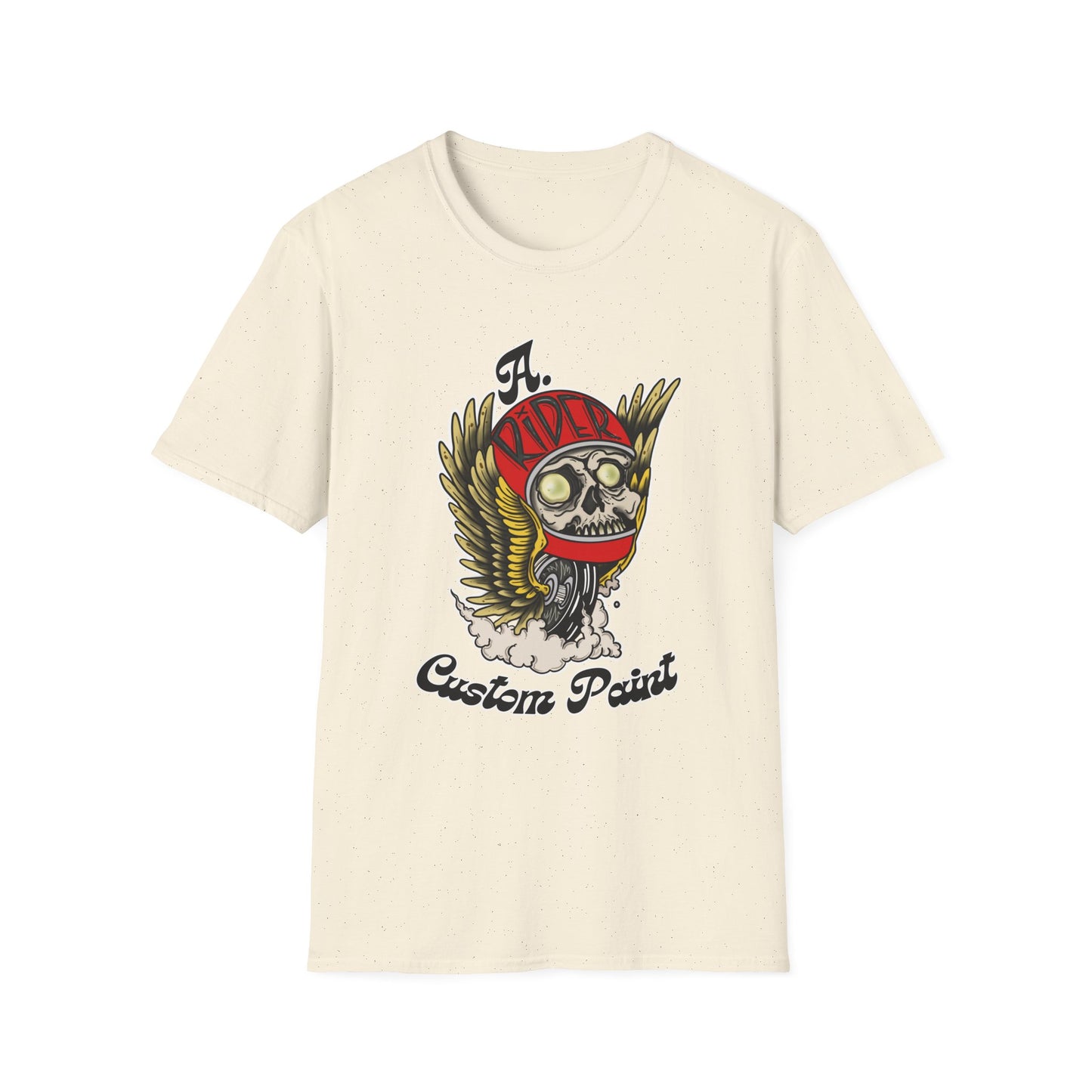 Custom Skull Winged Design Unisex Softstyle T-Shirt, Edgy Graphic Tee, Gift for Bikers, Casual Wear, Vintage Style