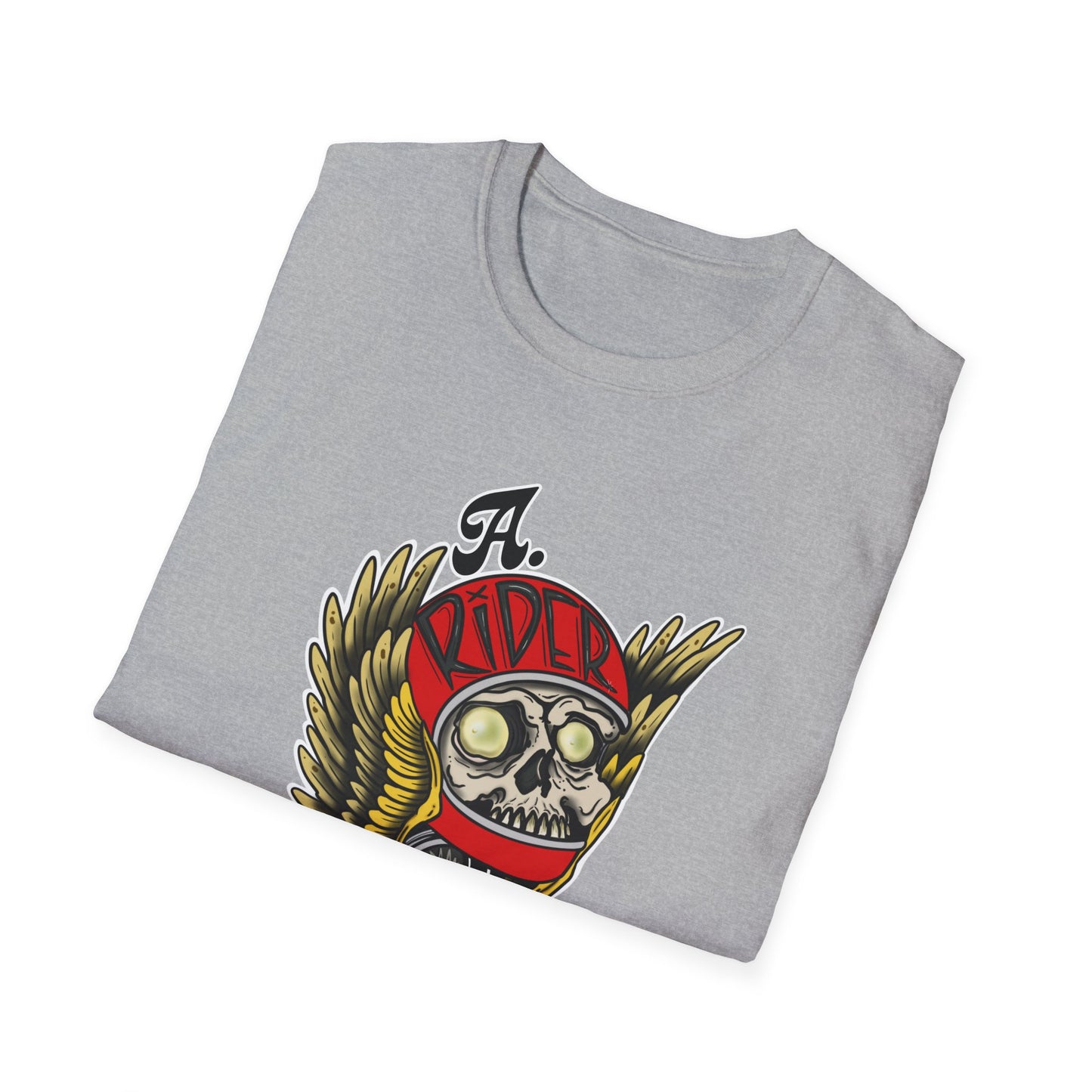 Custom Skull Winged Design Unisex Softstyle T-Shirt, Edgy Graphic Tee, Gift for Bikers, Casual Wear, Vintage Style